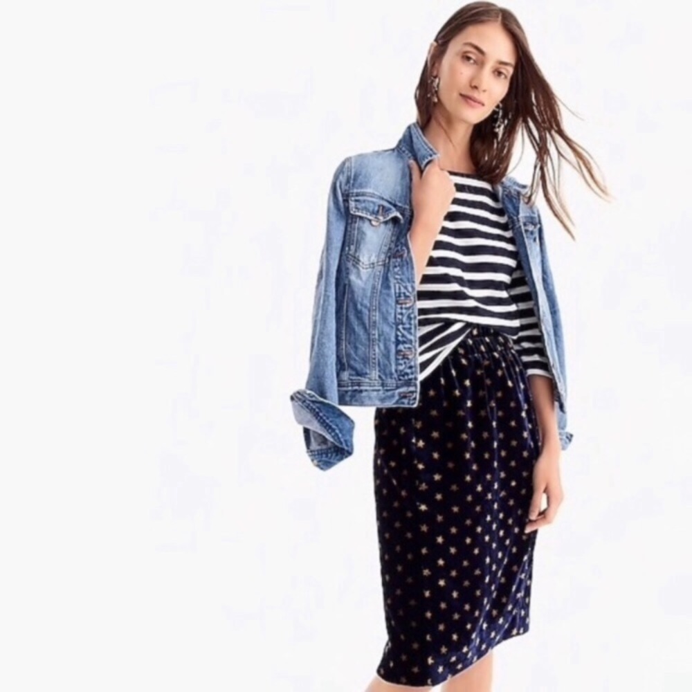 New J. Crew Velvet Star Print Pull On Skirt XXS